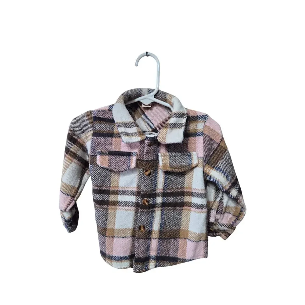 5/$15 Pink and Brown Plaid Flannel - 18mo